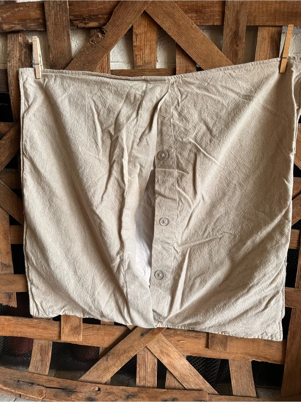 Pottery Barn 24”x24” Beige Cotton, Linen Appliquéd Embroidered Euro Sham